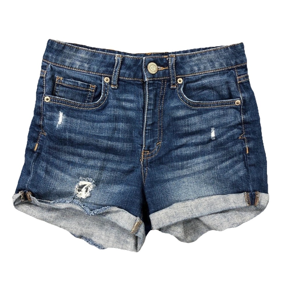 Aeropostale Shorts Women 2 High Rise Waist Jean Jorts Rolled Cuff Dark Faded